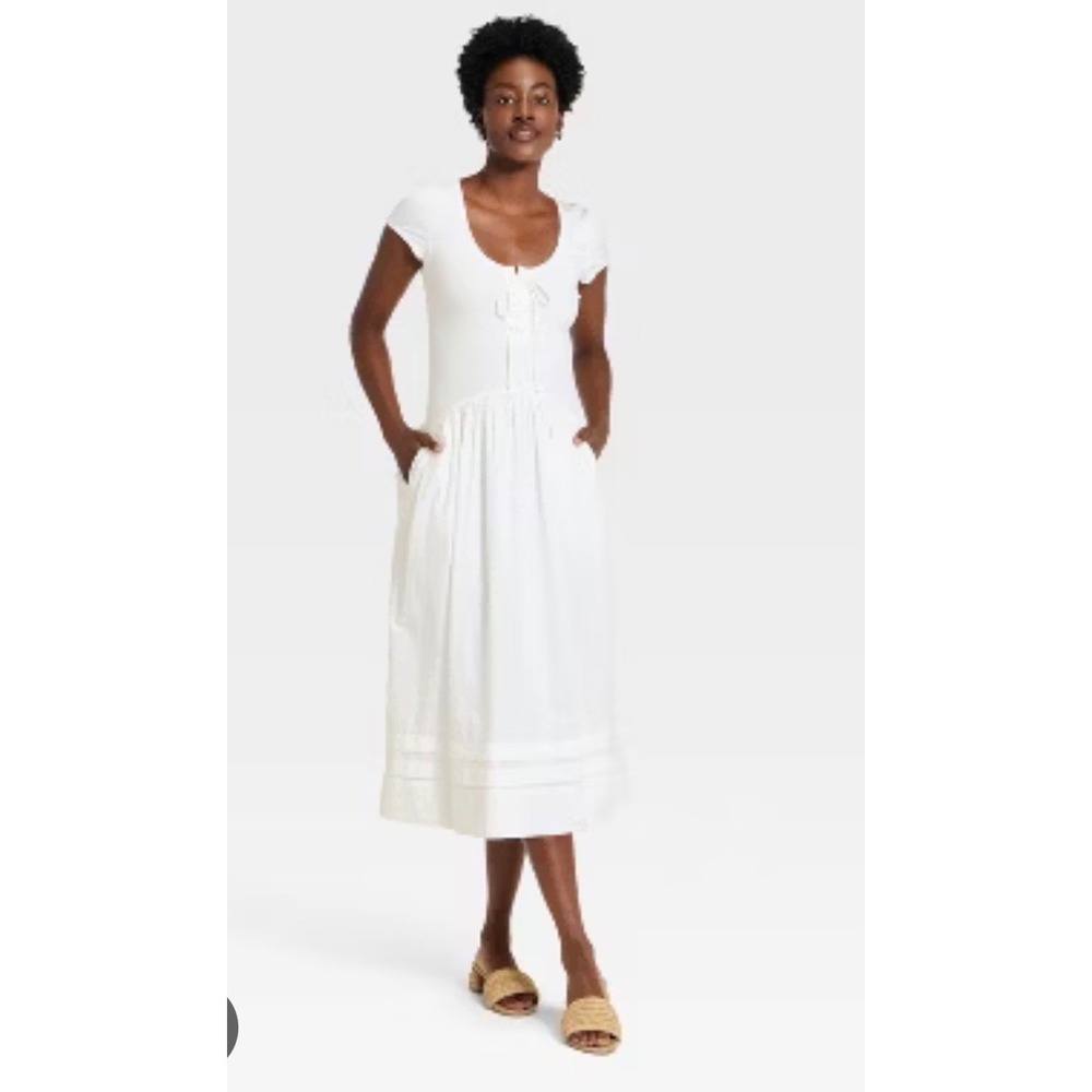 Women's Western Cap Short Sleeve Maxi A-Line Dress - Universal Thread™ White‎ L